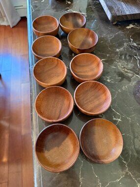 10 Piece Sm Acacia Wood Bowls, Mini Wooden Snack Bowls, Appetizer Dip Trays, 3"